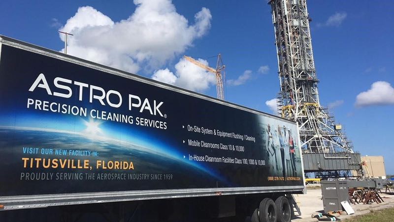 Astro Pak's class 10,000 mobile cleanroom trailer onsite at the Kennedy Space Centre. Photo as seen on Facebook 