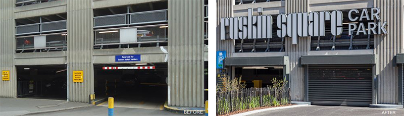 Before and after photos of the Ruskin Square project. Photographs courtesy of Johan Cloete 