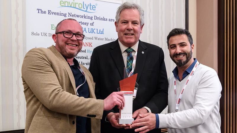 Kimtech's Robert Hunt (left), scientific account manager UK and Ireland, and Matteo Barilla (right), European key account manager, received the award