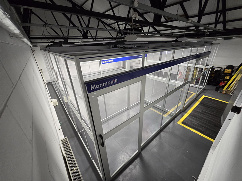 Monmouth Scientific ISO Class Modular Cleanroom installed at Exobotics, providing a controlled environment for advanced aerospace research and precision assembly.