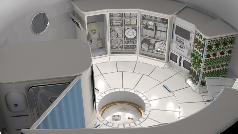 Illustration of the interior of a deep space habitat <br> Credits: NASA