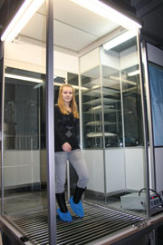 Figure 1: Test subject in walking simulation in the body box with personal clothing