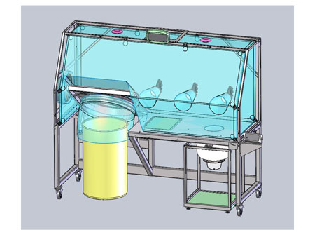 The unique drum attachment method provides high containment and ease for the operator to dock a drum.<br> The scale can be located outside of the containment area so cleaning is not required.<br> The System can discharge to a continuous liner system, DoverPac, or other packaging. This frame can include load cells or use a floor scale to assure accurate net weights.