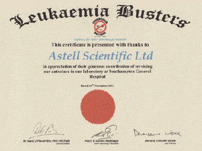 Astell Scientific helps Leukaemia Busters