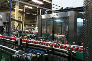 In-line sterilisation with pulsed light